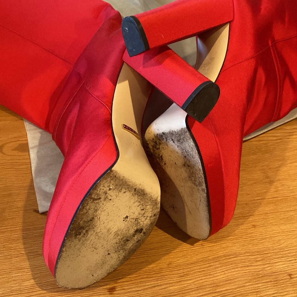 Gucci Red Fabric Platform Knee High Boots - Picture 5 of 7